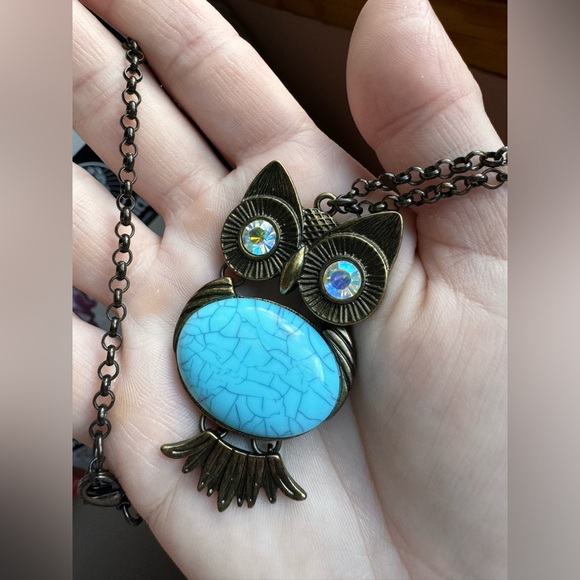 Owl Pendant Necklace with Turquoise and Gold Accents - Picture 9 of 9